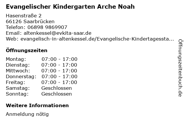 ffnungszeiten Evangelischer Kindergarten Arche Noah